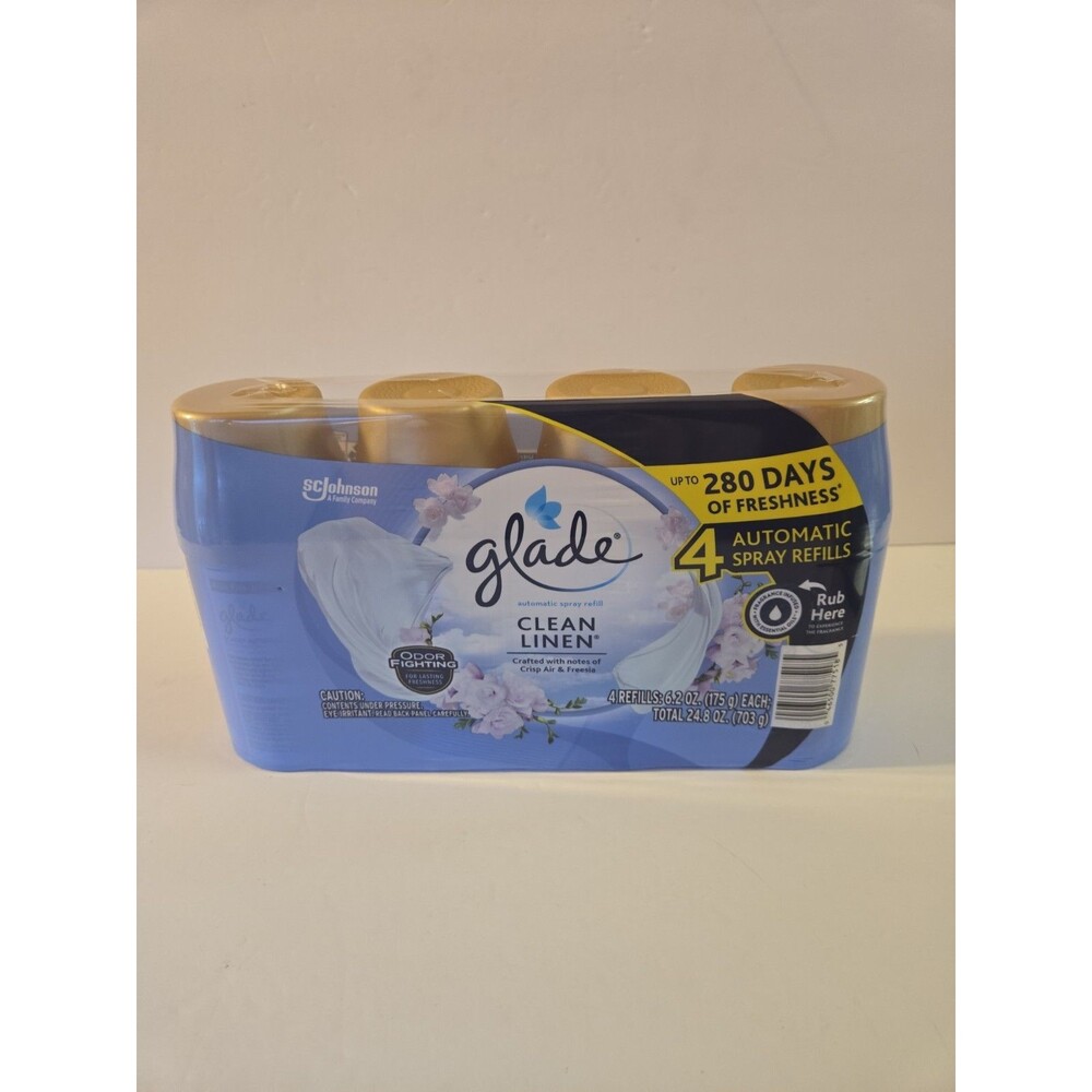 4 Glade Automatic Spray Air Freshener Refills 6.2 Oz Cans Clean Linen NOS 2022
